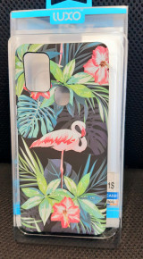 Луксозен силиконов гръб ТПУ LUXO PHOSPHORESCENT CASE за  Samsung Galaxy A21s A217F зелени цветя и фламинго 